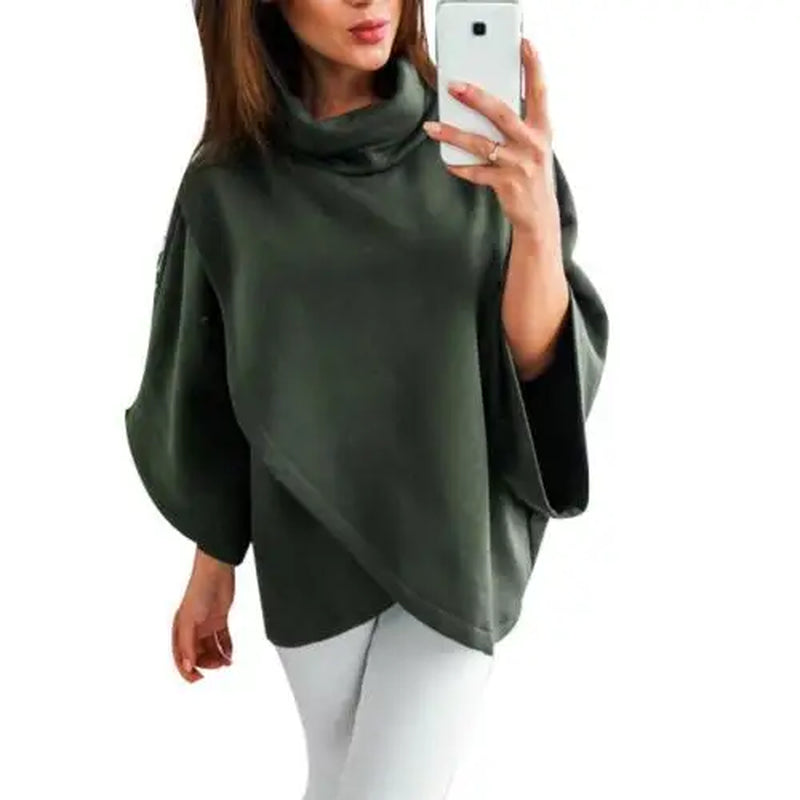 2023 Women Sweatshirts Spring High Neck Batwing Crossed Poncho Cloak Cape Solid Batwing Sleeve Hoodies Clothes Sudaderas