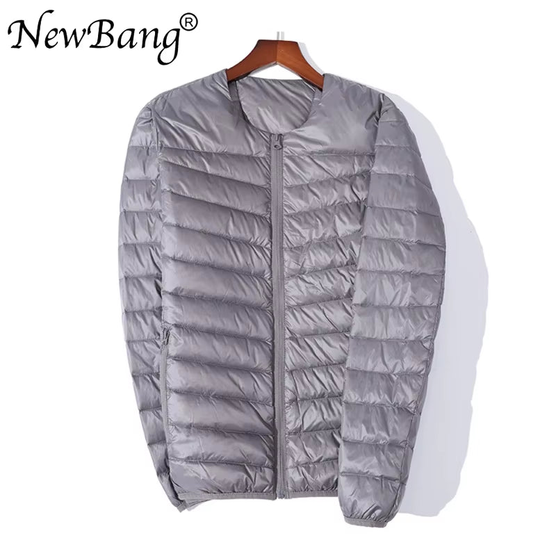 Ultra Light down Jacket Men Zipper Single Breasted Portable O-Neck Spring Autumn Winter without Collar Warm Liner