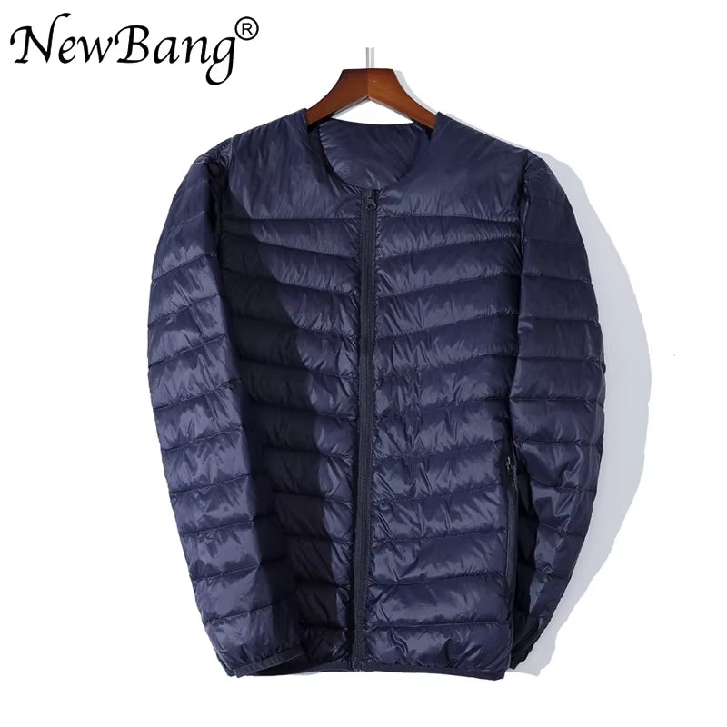 Ultra Light down Jacket Men Zipper Single Breasted Portable O-Neck Spring Autumn Winter without Collar Warm Liner