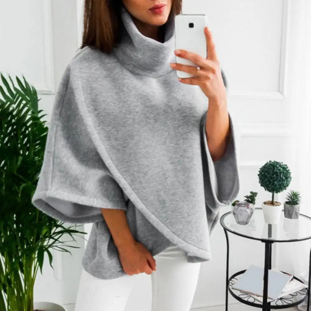 2023 Women Sweatshirts Spring High Neck Batwing Crossed Poncho Cloak Cape Solid Batwing Sleeve Hoodies Clothes Sudaderas