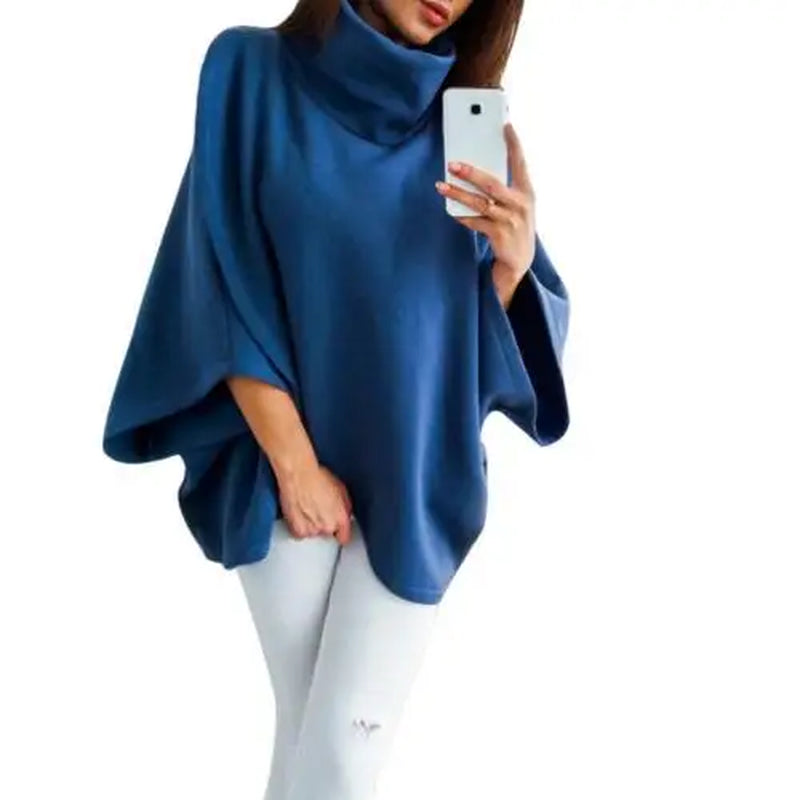 2023 Women Sweatshirts Spring High Neck Batwing Crossed Poncho Cloak Cape Solid Batwing Sleeve Hoodies Clothes Sudaderas