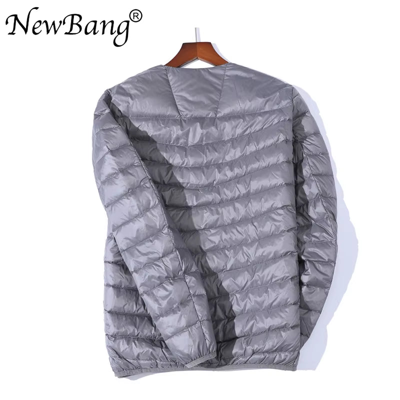 Ultra Light down Jacket Men Zipper Single Breasted Portable O-Neck Spring Autumn Winter without Collar Warm Liner