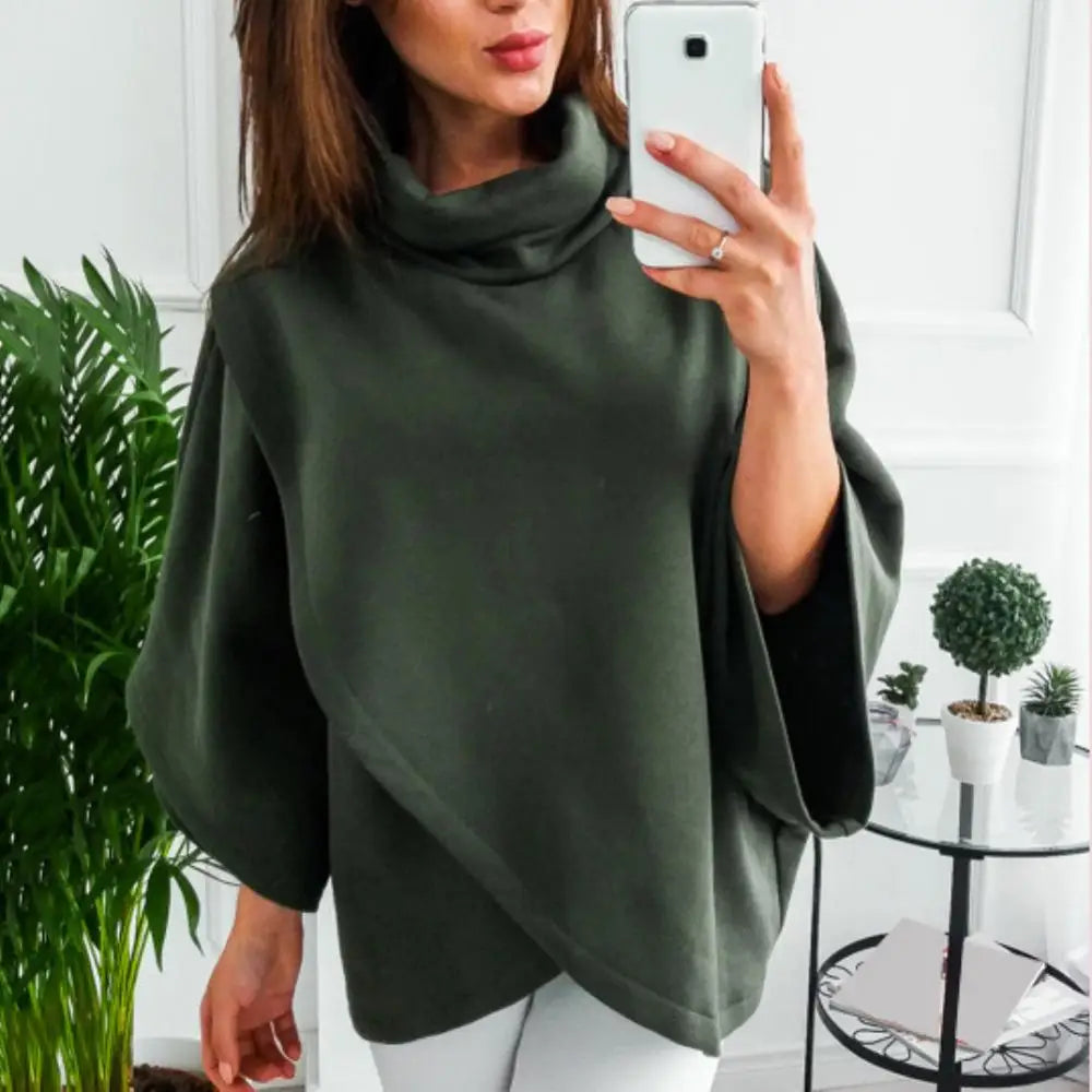 2023 Women Sweatshirts Spring High Neck Batwing Crossed Poncho Cloak Cape Solid Batwing Sleeve Hoodies Clothes Sudaderas