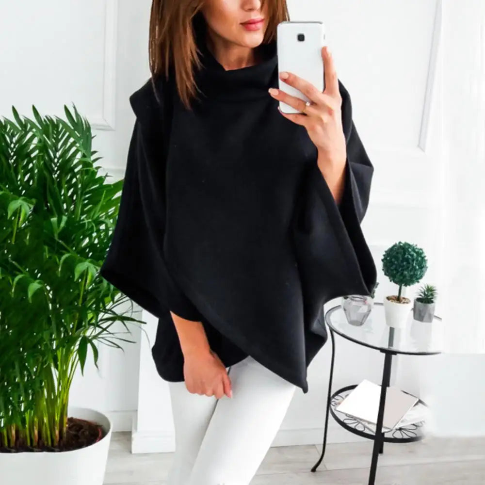 2023 Women Sweatshirts Spring High Neck Batwing Crossed Poncho Cloak Cape Solid Batwing Sleeve Hoodies Clothes Sudaderas