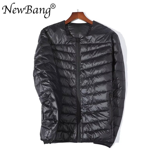 Ultra Light down Jacket Men Zipper Single Breasted Portable O-Neck Spring Autumn Winter without Collar Warm Liner