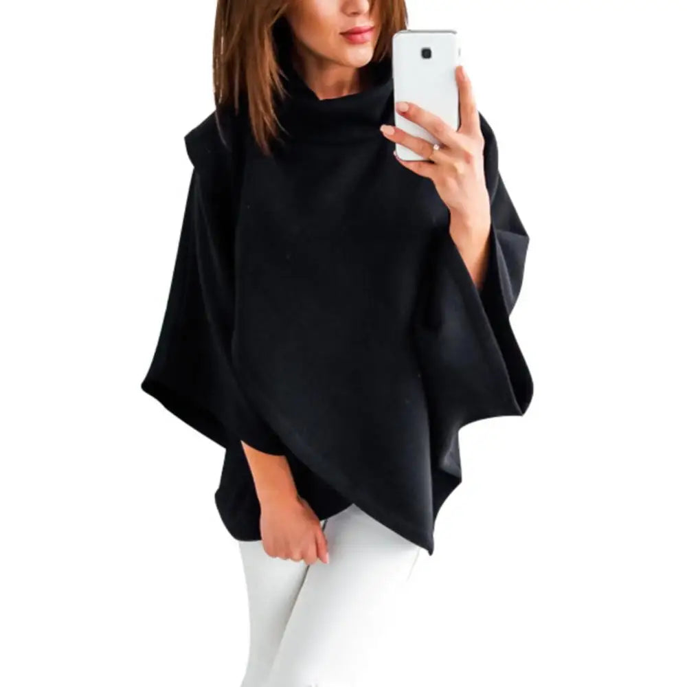 2023 Women Sweatshirts Spring High Neck Batwing Crossed Poncho Cloak Cape Solid Batwing Sleeve Hoodies Clothes Sudaderas
